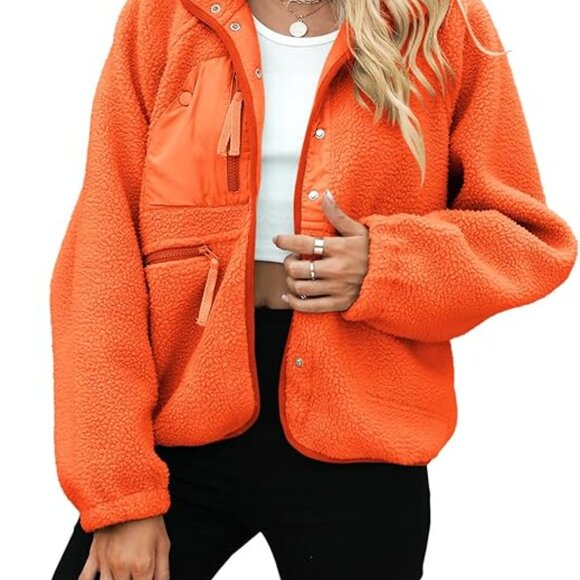 Womens Fleece Jacket Fuzzy Button Down Sherpa Coat - Picture 2 of 3